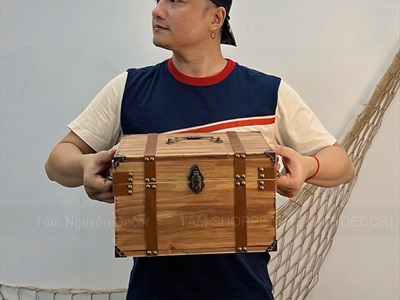 Rương gỗ viền da đinh tán 3 quai [03 Màu - Tặng ổ khóa] KT30x20x18cm RUONG-GO-04